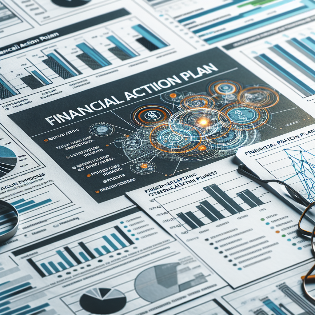 Close-up of detailed financial action plan documents with highlighted priorities and timelines, illustrating the structured services provided by Lumenuplift.